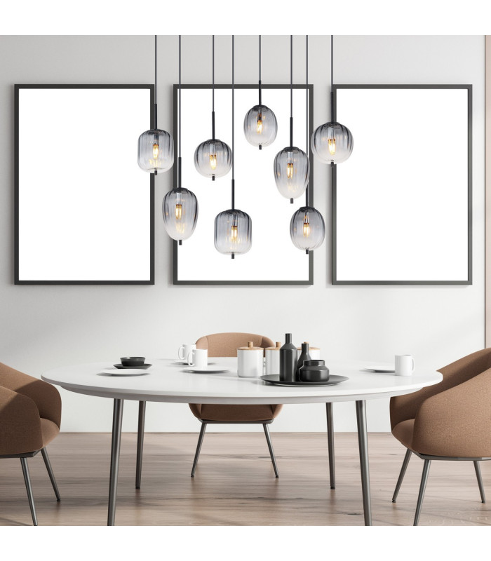 Attila Cluster Pendant Ceiling Light Matt Black Smoke Glass Shade 8x E14-7