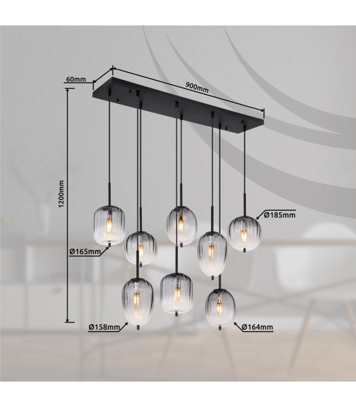 Attila Cluster Pendant Ceiling Light Matt Black Smoke Glass Shade 8x E14-8