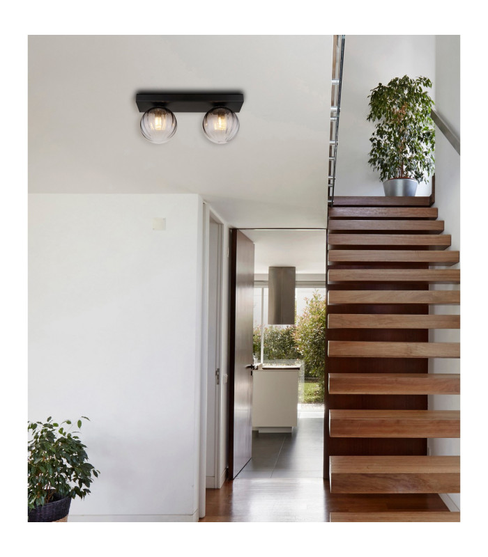 Dallerta Globe Ceiling Light Matt Black Smoke Glass Shade 2x G9-7