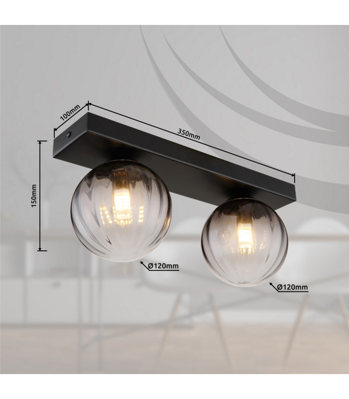 Dallerta Globe Ceiling Light Matt Black Smoke Glass Shade 2x G9-8
