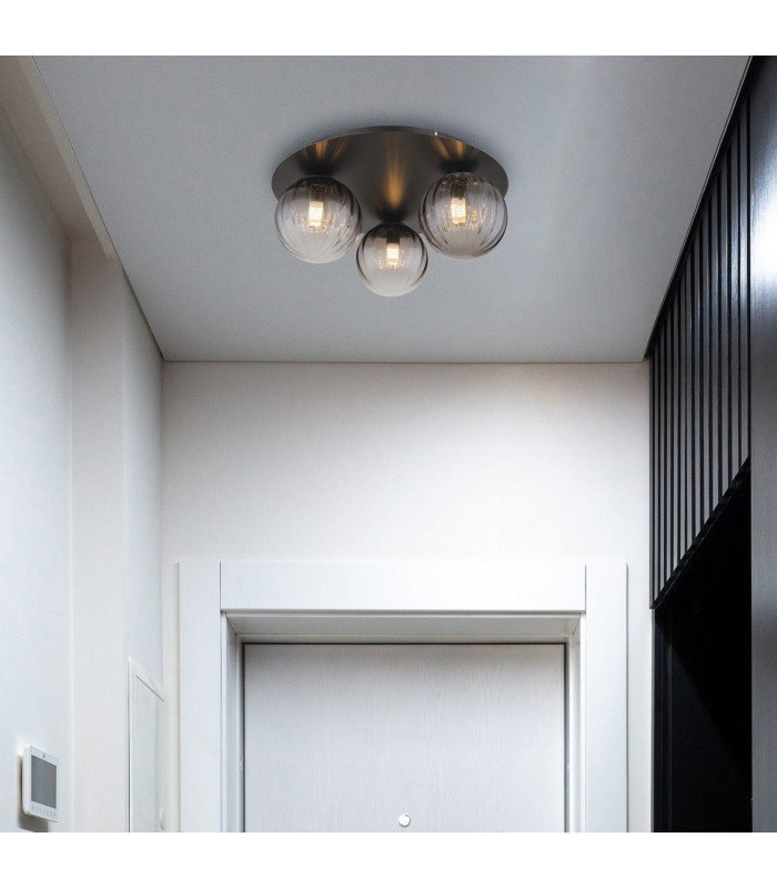 Dallerta Globe Ceiling Light Matt Black Smoke Glass Shade 3x G9-5