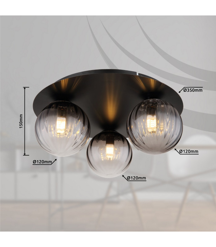 Dallerta Globe Ceiling Light Matt Black Smoke Glass Shade 3x G9-6