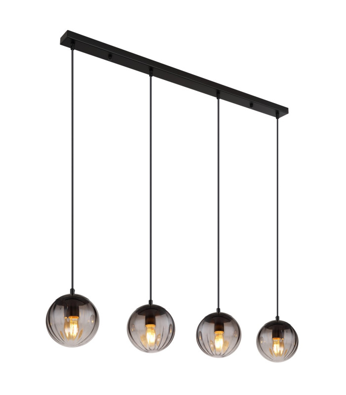 Dallerta Bar Pendant Ceiling Light Matt Black Smoke Glass Shade 4x E27-1