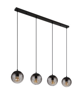 Dallerta Bar Pendant Ceiling Light Matt Black Smoke Glass Shade 4x E27-2