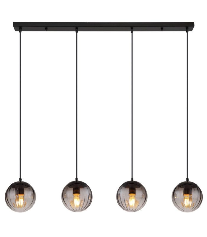 Dallerta Bar Pendant Ceiling Light Matt Black Smoke Glass Shade 4x E27-3