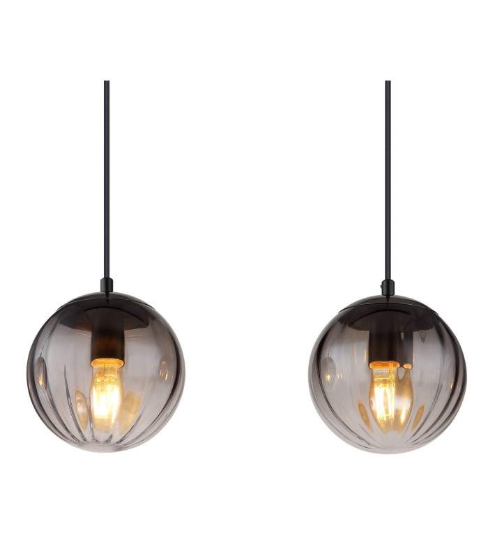 Dallerta Bar Pendant Ceiling Light Matt Black Smoke Glass Shade 4x E27-4