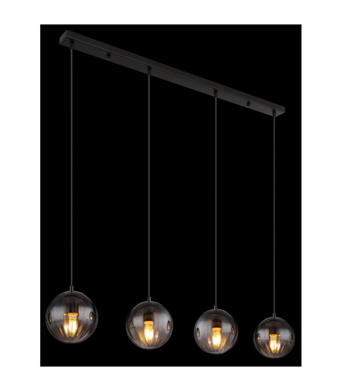 Dallerta Bar Pendant Ceiling Light Matt Black Smoke Glass Shade 4x E27-5