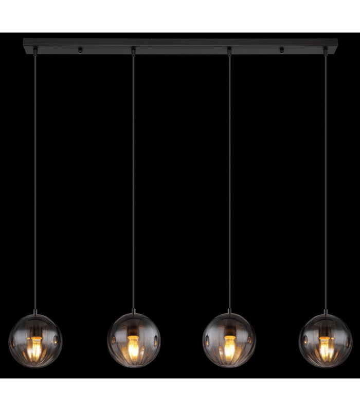Dallerta Bar Pendant Ceiling Light Matt Black Smoke Glass Shade 4x E27-6