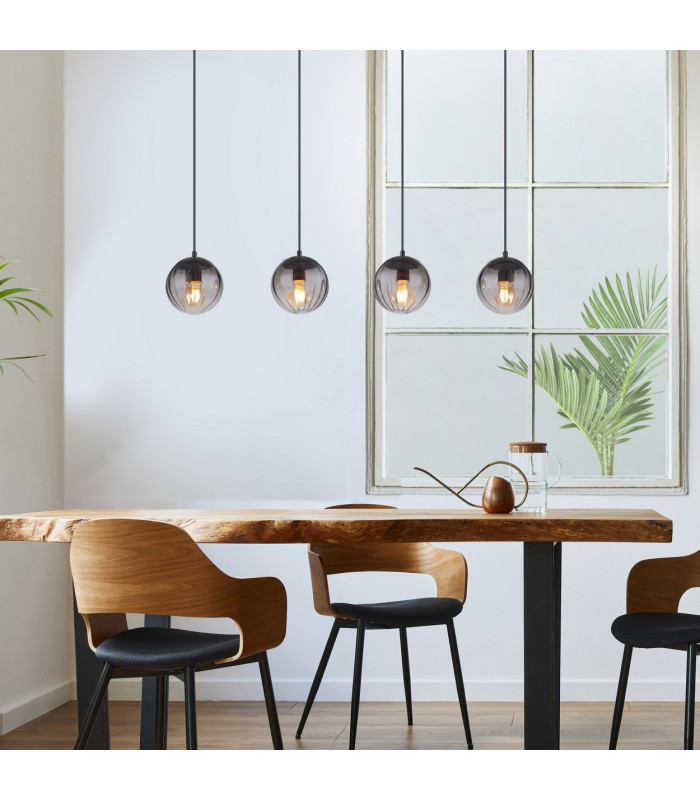 Dallerta Bar Pendant Ceiling Light Matt Black Smoke Glass Shade 4x E27-7