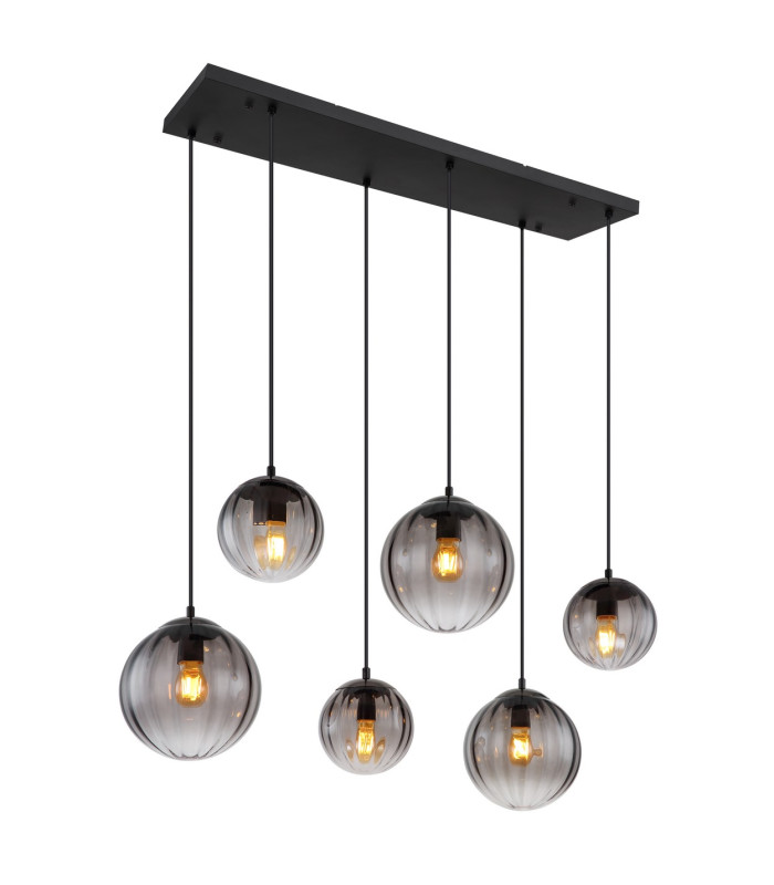 Dallerta Cluster Pendant Ceiling Light Matt Black Smoke Glass Shade 6x E27-1