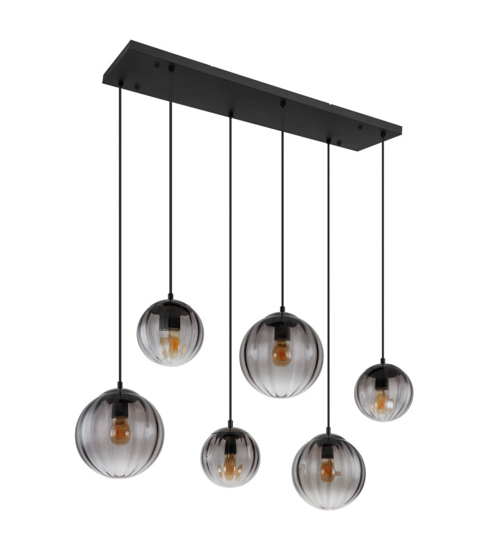 Dallerta Cluster Pendant Ceiling Light Matt Black Smoke Glass Shade 6x E27-2