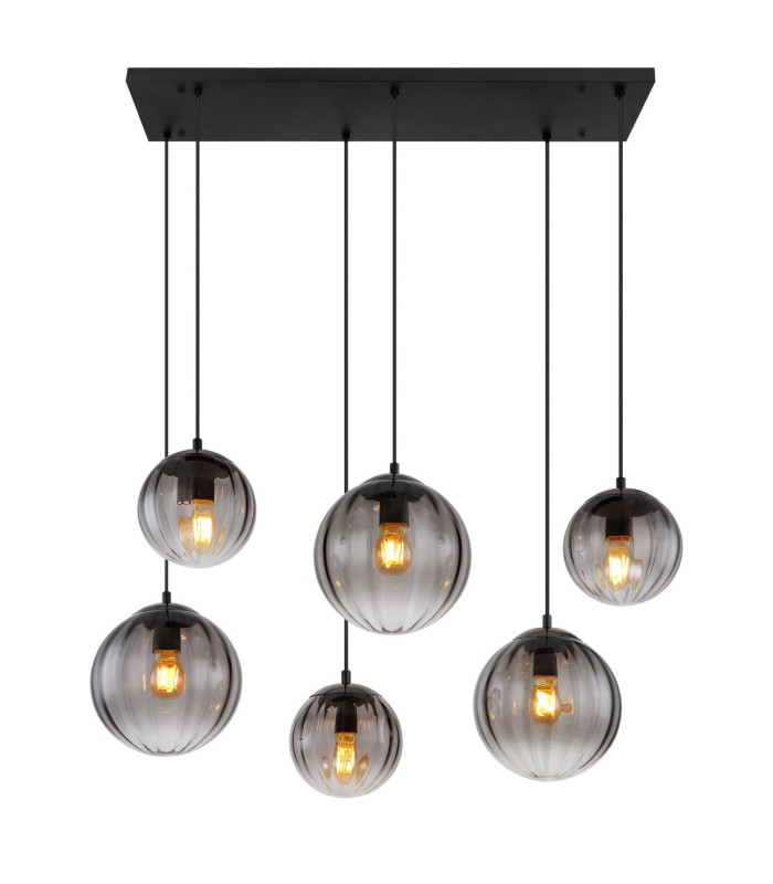 Dallerta Cluster Pendant Ceiling Light Matt Black Smoke Glass Shade 6x E27-3