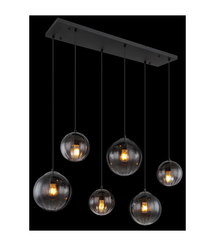 Dallerta Cluster Pendant Ceiling Light Matt Black Smoke Glass Shade 6x E27-5