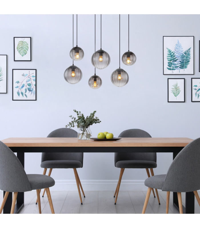 Dallerta Cluster Pendant Ceiling Light Matt Black Smoke Glass Shade 6x E27-7