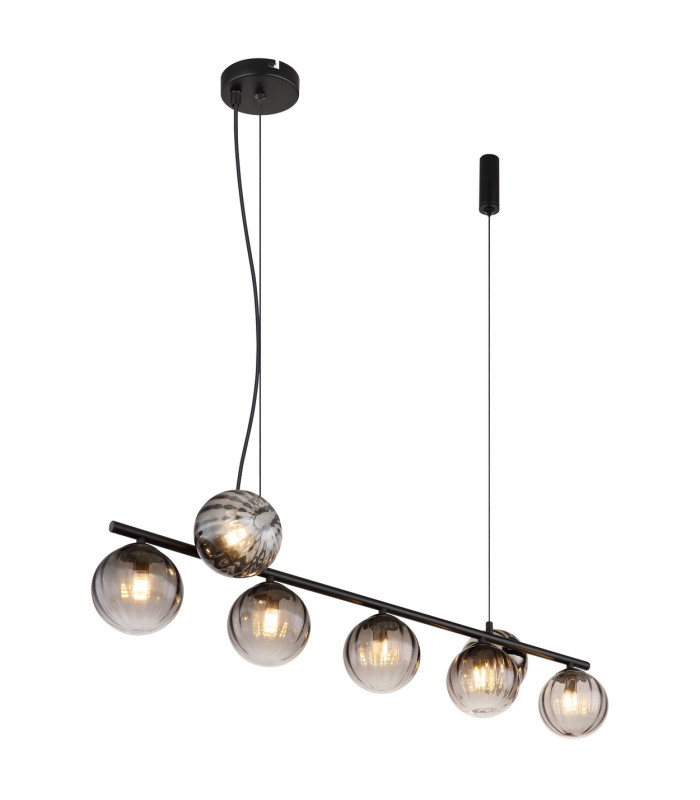 Dallerta Bar Pendant Ceiling Light Matt Black Smoke Glass Shade 7x G9-1
