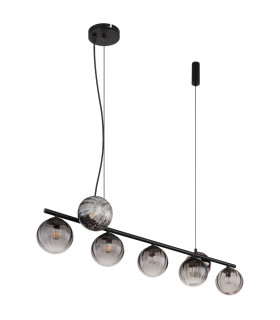 Dallerta Bar Pendant Ceiling Light Matt Black Smoke Glass Shade 7x G9-2