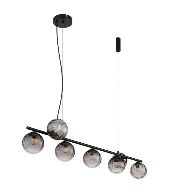 Dallerta Bar Pendant Ceiling Light Matt Black Smoke Glass Shade 7x G9-2