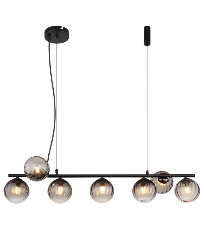 Dallerta Bar Pendant Ceiling Light Matt Black Smoke Glass Shade 7x G9-3