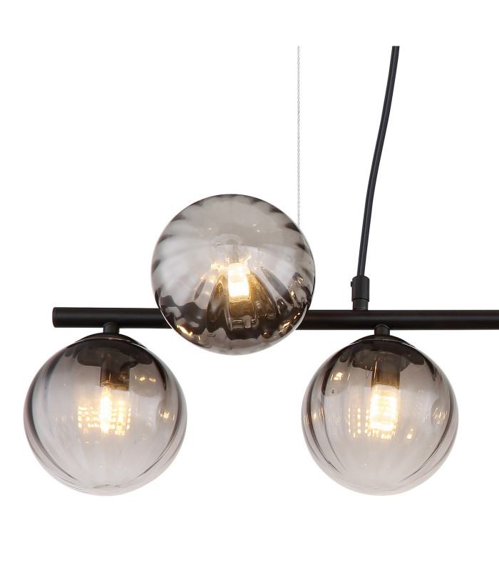 Dallerta Bar Pendant Ceiling Light Matt Black Smoke Glass Shade 7x G9-4