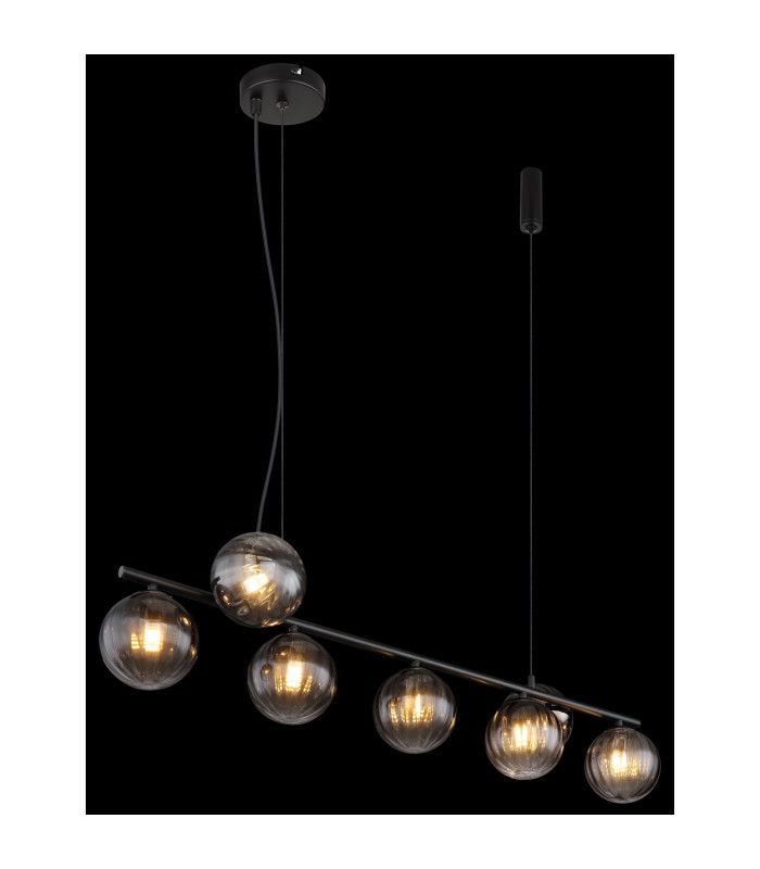 Dallerta Bar Pendant Ceiling Light Matt Black Smoke Glass Shade 7x G9-5