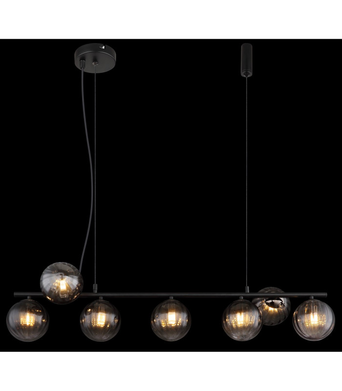 Dallerta Bar Pendant Ceiling Light Matt Black Smoke Glass Shade 7x G9-6