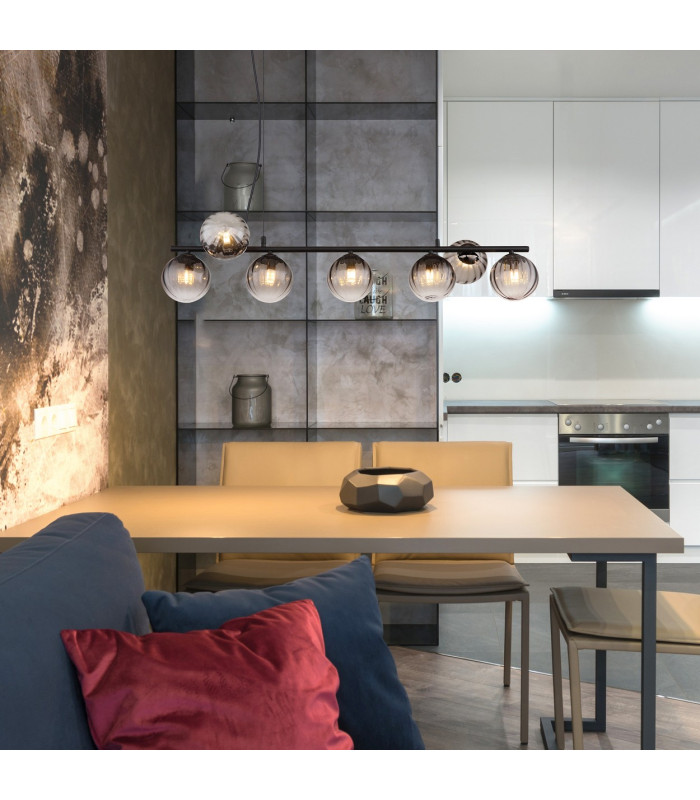 Dallerta Bar Pendant Ceiling Light Matt Black Smoke Glass Shade 7x G9-7
