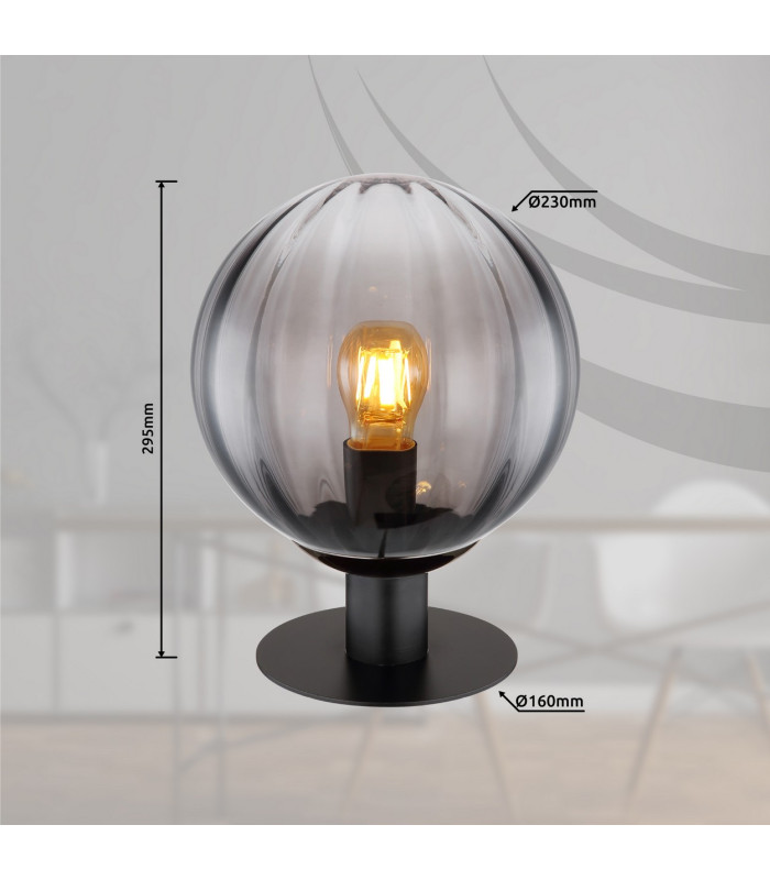 Dallerta Globe Table Lamp Matt Black Smoke Glass Shade 1x E27-9