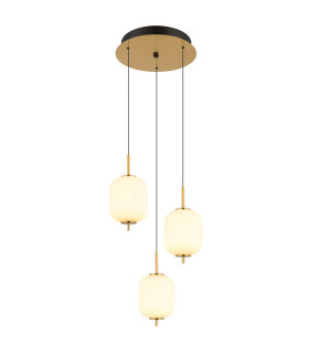 Ewald Cluster Pendant Ceiling Light Brass-Coloured Opal Glass Shade 3x LED 3000K-1