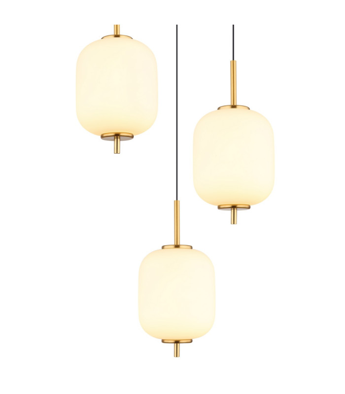 Ewald Cluster Pendant Ceiling Light Brass-Coloured Opal Glass Shade 3x LED 3000K-3