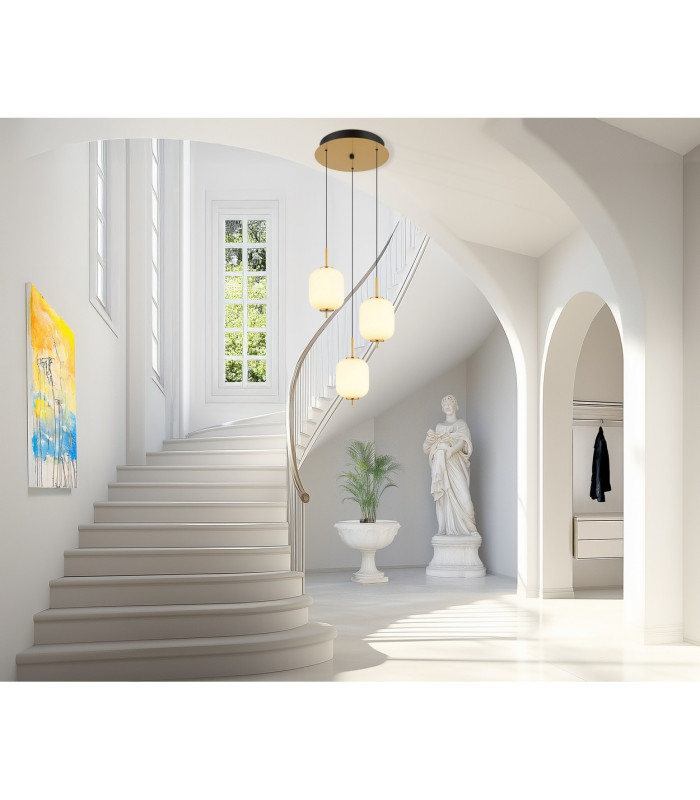 Ewald Cluster Pendant Ceiling Light Brass-Coloured Opal Glass Shade 3x LED 3000K-5
