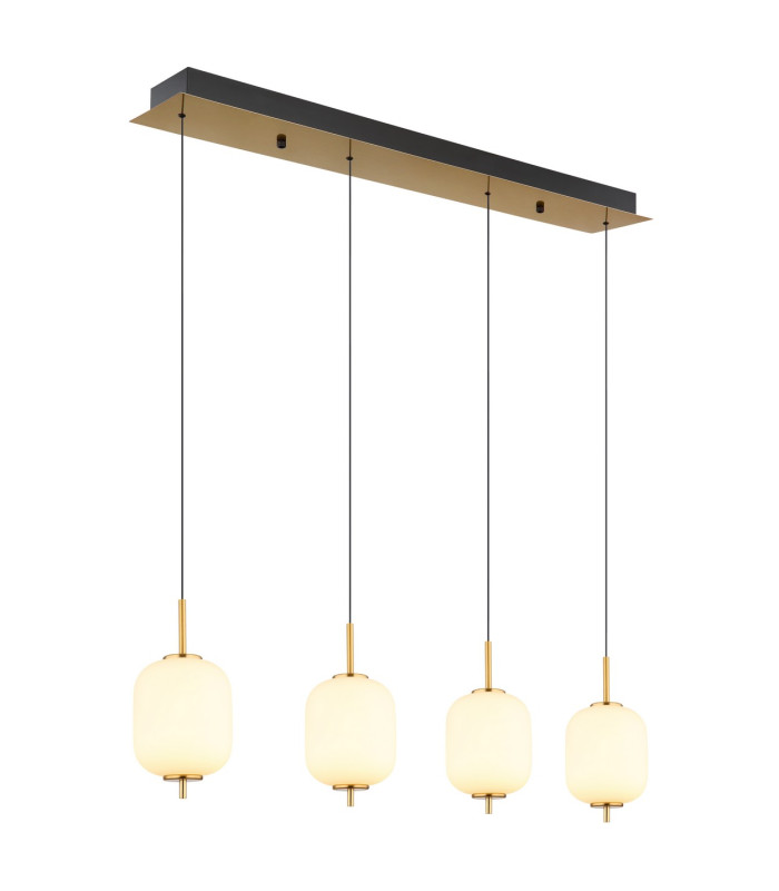 Ewald Bar Pendant Ceiling Light Brass-Coloured Opal Glass Shade 4x LED 3000K-1