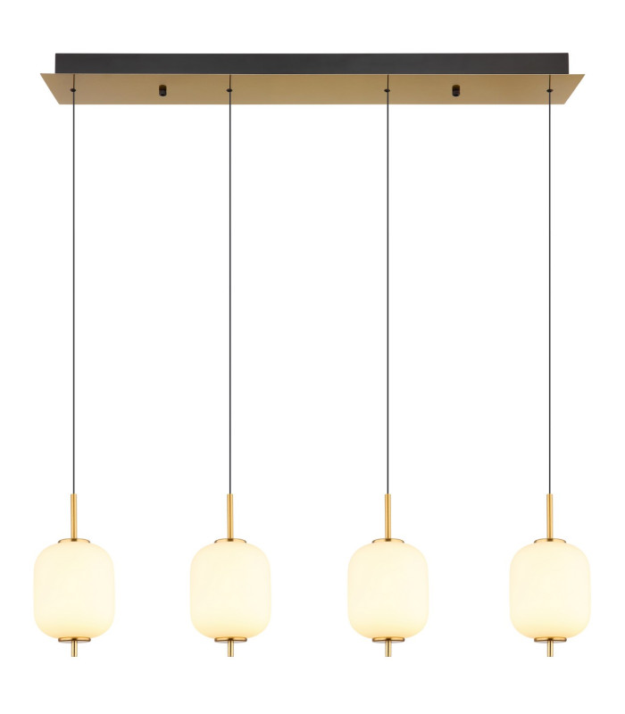 Ewald Bar Pendant Ceiling Light Brass-Coloured Opal Glass Shade 4x LED 3000K-3