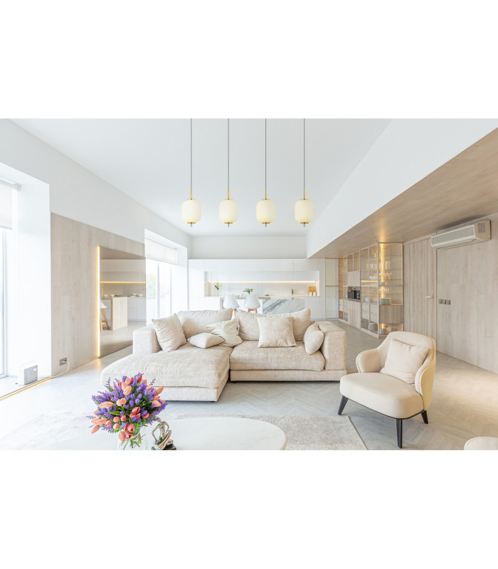 Ewald Bar Pendant Ceiling Light Brass-Coloured Opal Glass Shade 4x LED 3000K-5
