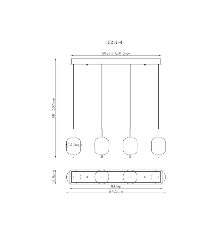 Ewald Bar Pendant Ceiling Light Brass-Coloured Opal Glass Shade 4x LED 3000K-6