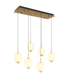 Ewald Cluster Pendant Ceiling Light Brass-Coloured Opal Glass Shade 6x LED 3000K-1