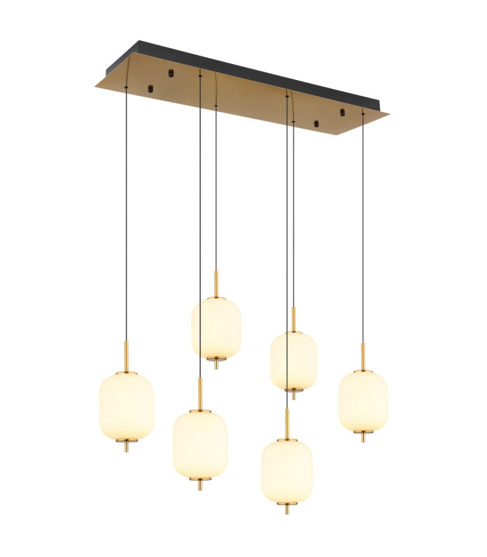Ewald Cluster Pendant Ceiling Light Brass-Coloured Opal Glass Shade 6x LED 3000K-1