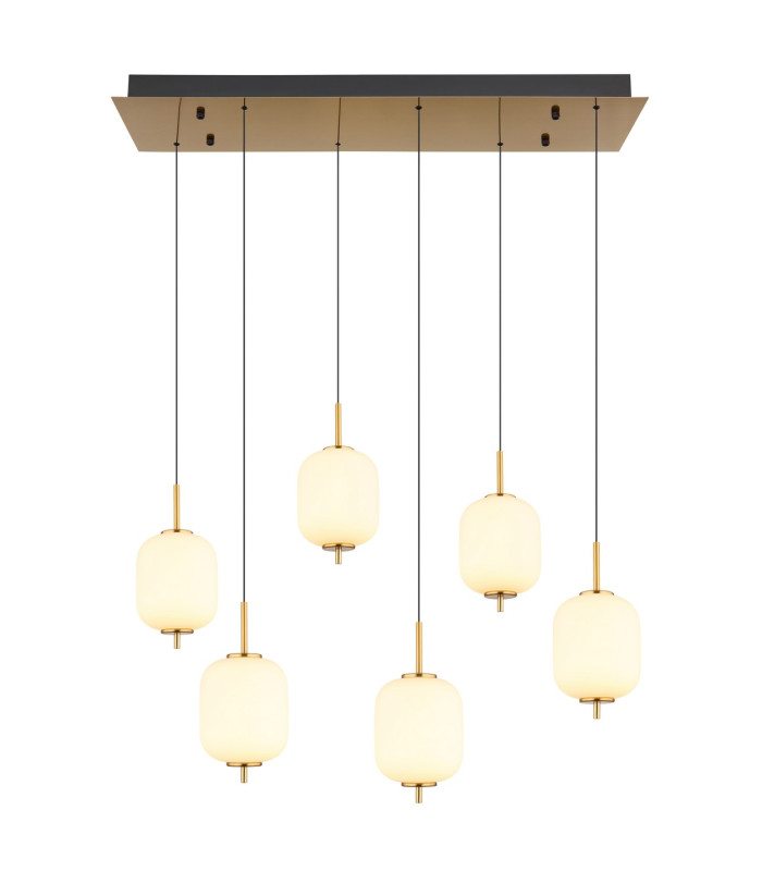 Ewald Cluster Pendant Ceiling Light Brass-Coloured Opal Glass Shade 6x LED 3000K-3