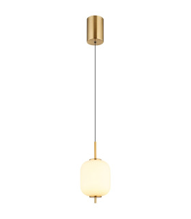 Ewald Globe Pendant Ceiling Light Brass-Coloured Opal Glass Shade LED 3000K-1