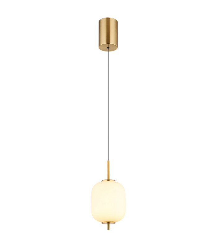 Ewald Globe Pendant Ceiling Light Brass-Coloured Opal Glass Shade LED 3000K-1