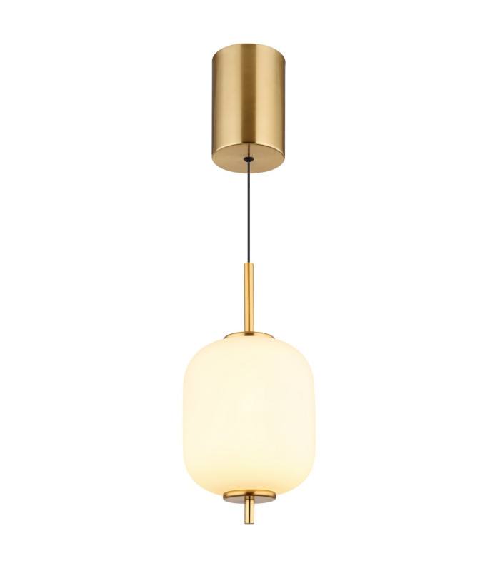 Ewald Globe Pendant Ceiling Light Brass-Coloured Opal Glass Shade LED 3000K-3