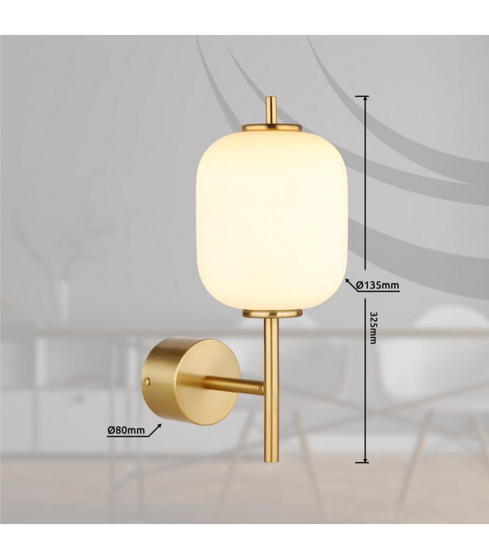 Ewald Wall Lamp Brass-Coloured Opal Glass Shade LED 3000K-9
