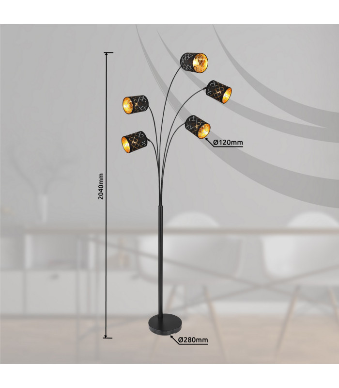 Clarke Multi Arm Floor Lamp Matt Black 5x E14-7