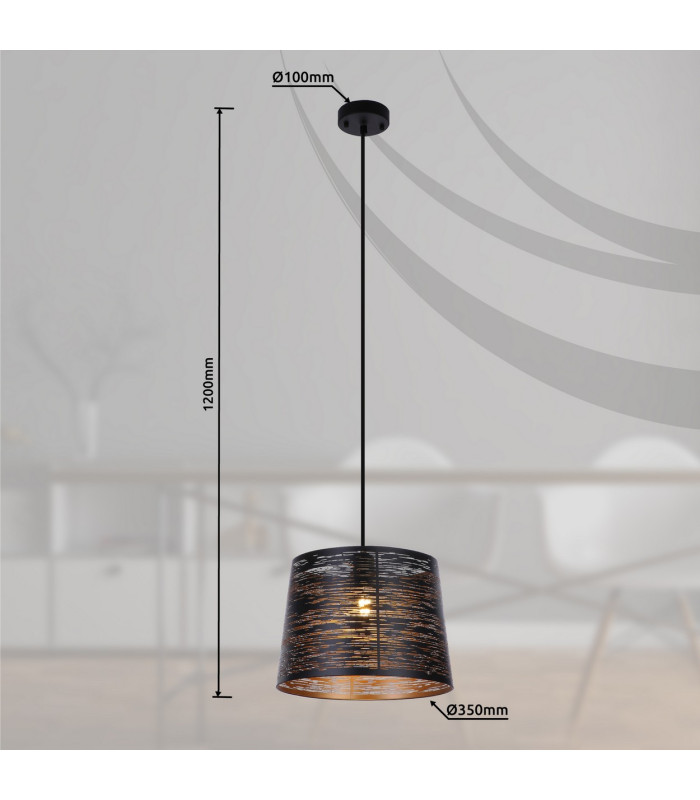 Becca Dome Pendant Ceiling Light Black 1x E27-6