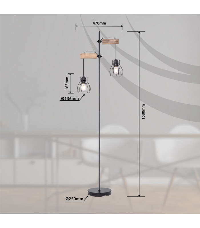 Mina Multi Arm Floor Lamp Black 2x E27-10