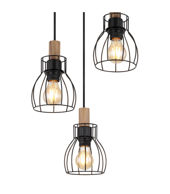 Mina Cluster Pendant Ceiling Light Matt Black 3x E27-3