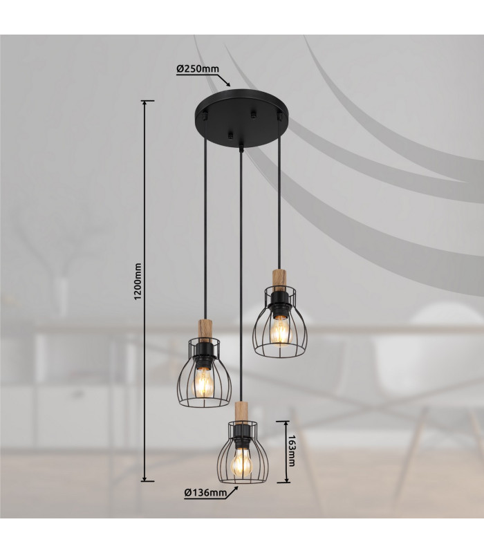 Mina Cluster Pendant Ceiling Light Matt Black 3x E27-6