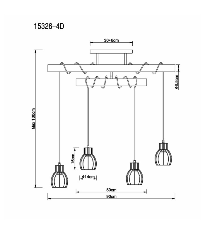 Mina Bar Pendant Ceiling Light Matt Black 4x E27-8