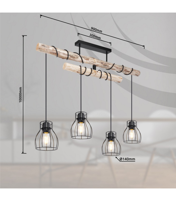 Mina Bar Pendant Ceiling Light Matt Black 4x E27-9