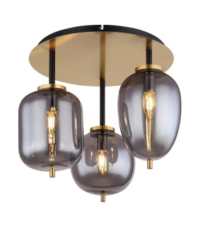 Blacky I Globe Ceiling Light Brass-Coloured Matt Smoke Glass Shade 3x E14-1