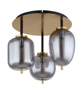 Blacky I Globe Ceiling Light Brass-Coloured Matt Smoke Glass Shade 3x E14-2